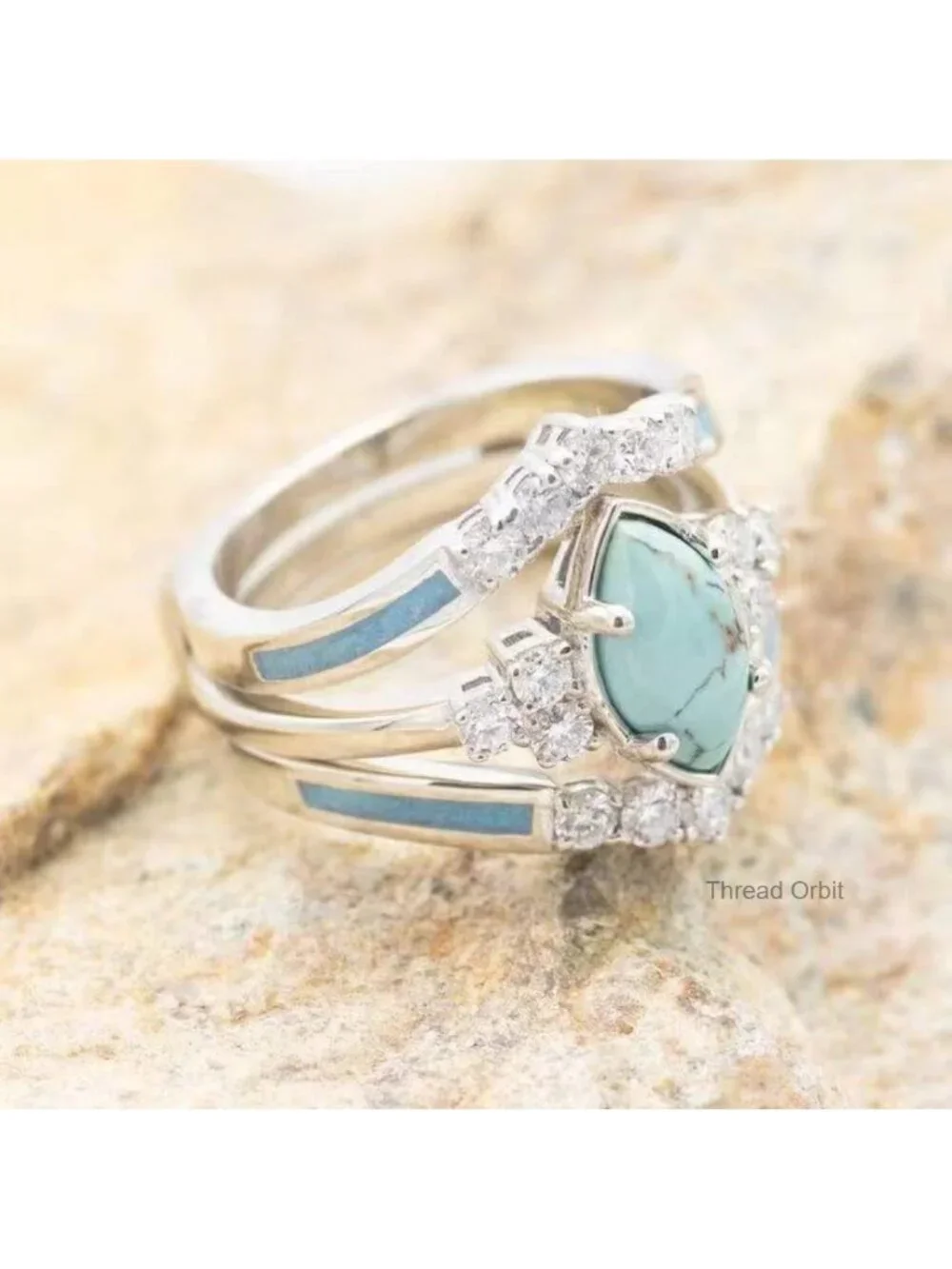 3 PCS Natural Turquoise Diamond Ring Set - Bohemian Stackable Knuckle Rings